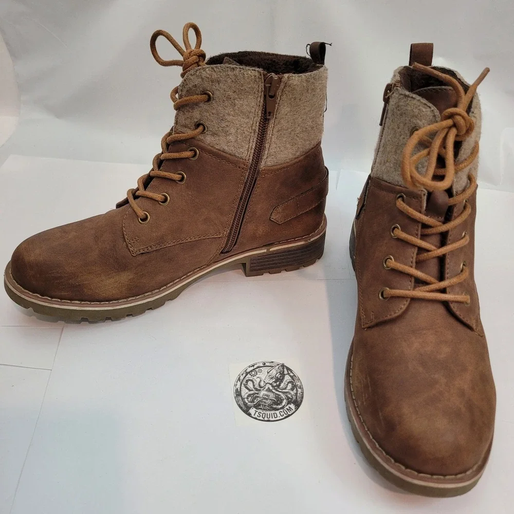 Extreme By Eddie Marc Ankle Boots Womens Brown Felt Collar Stitched Soles Sz 9